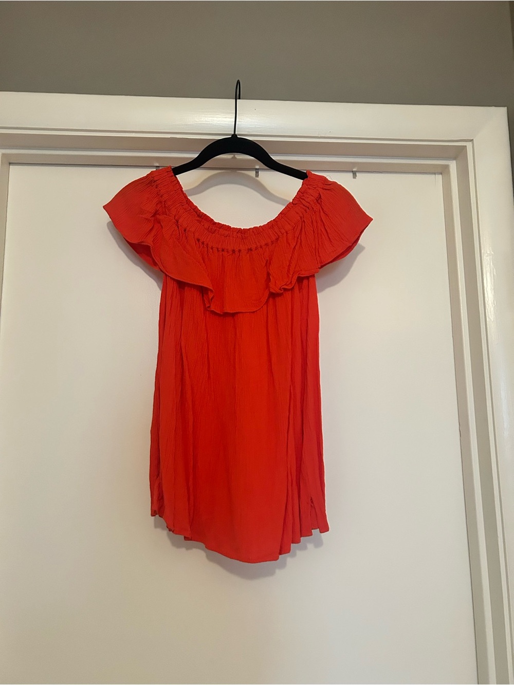 LOFT Red Off-Shoulder Ruffle Tunic